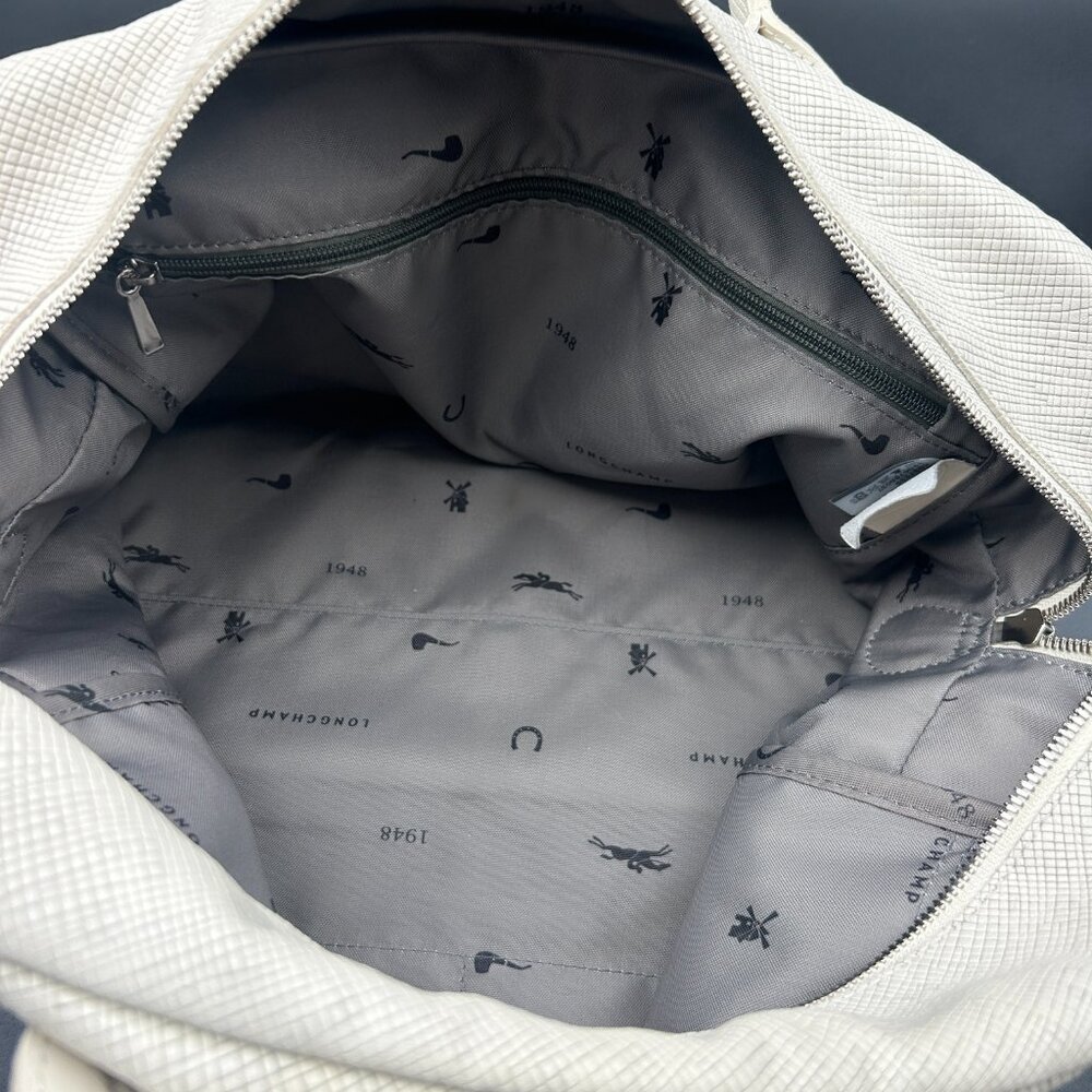 Longchamp Quadri Leather 2Way Crossbody Satchel Cream Off White EUC - Picture 6 of 7